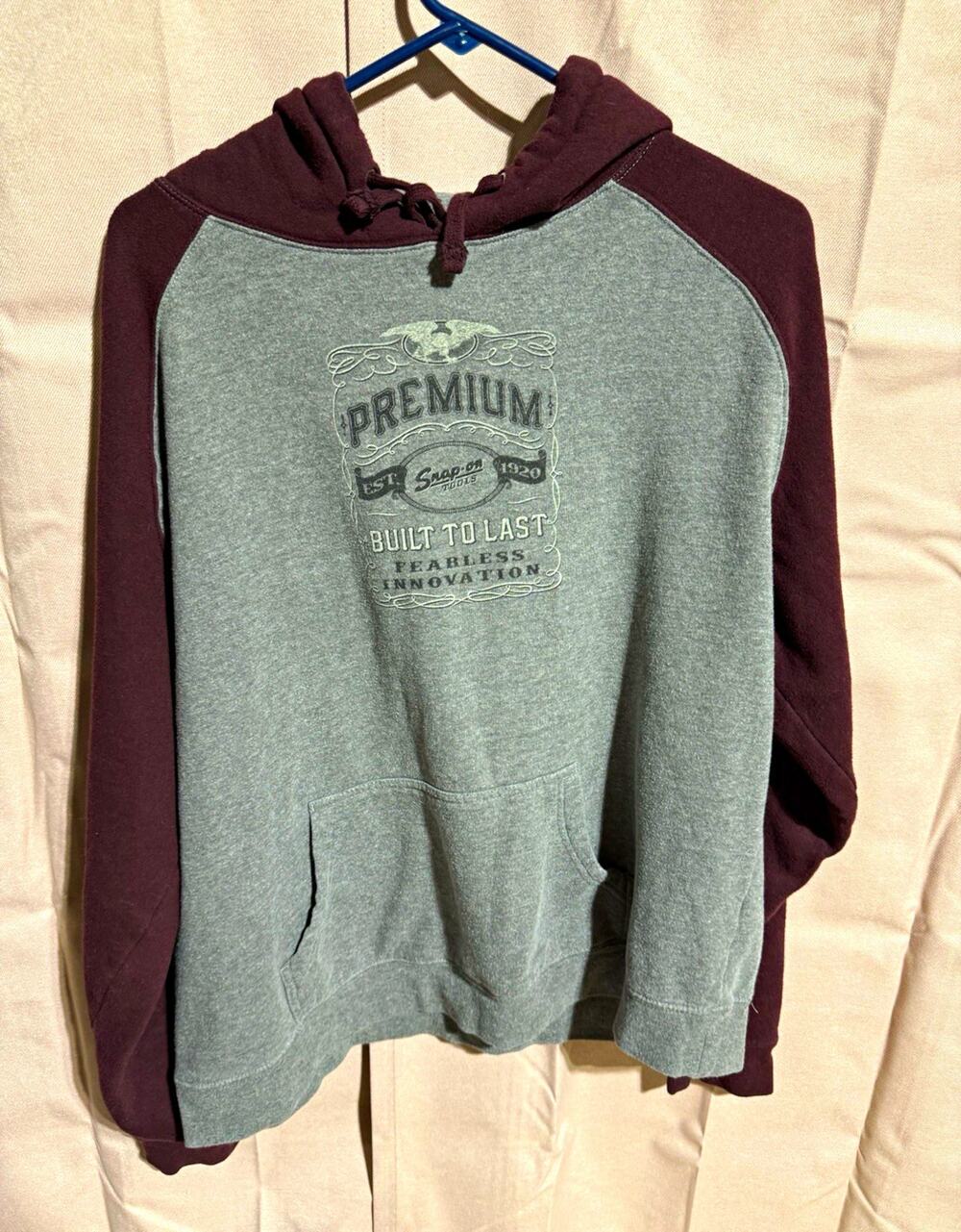 Snap-on Men’s Gray/Burgundy L Pullover Fleece Hoodie Colorblock Graphic Logo